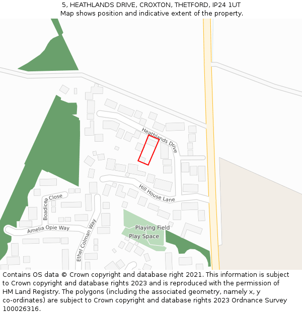 5, HEATHLANDS DRIVE, CROXTON, THETFORD, IP24 1UT: Location map and indicative extent of plot