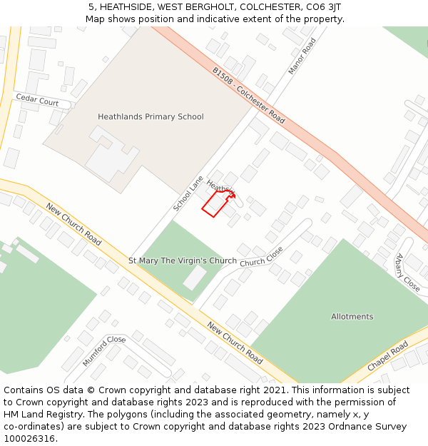 5, HEATHSIDE, WEST BERGHOLT, COLCHESTER, CO6 3JT: Location map and indicative extent of plot