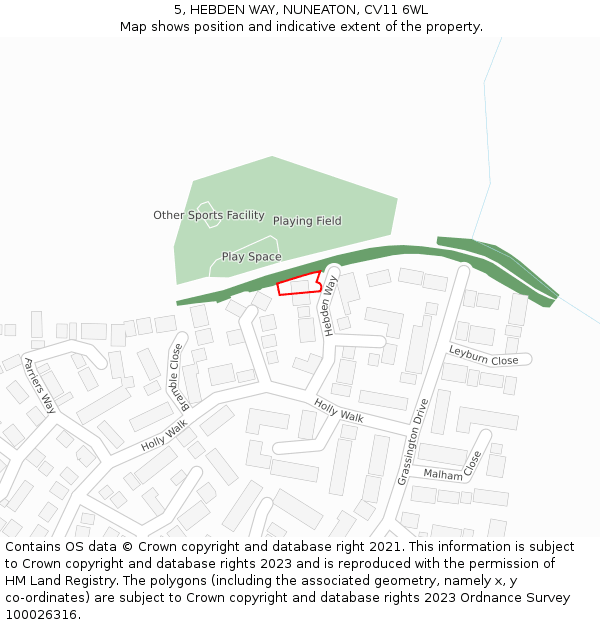 5, HEBDEN WAY, NUNEATON, CV11 6WL: Location map and indicative extent of plot