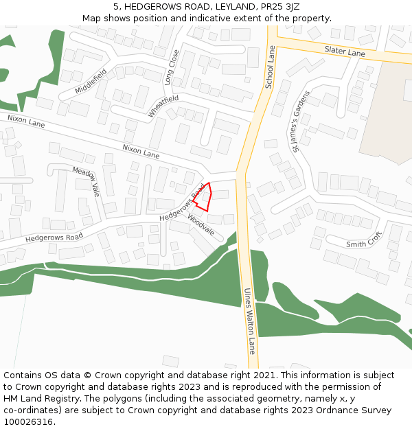 5, HEDGEROWS ROAD, LEYLAND, PR25 3JZ: Location map and indicative extent of plot