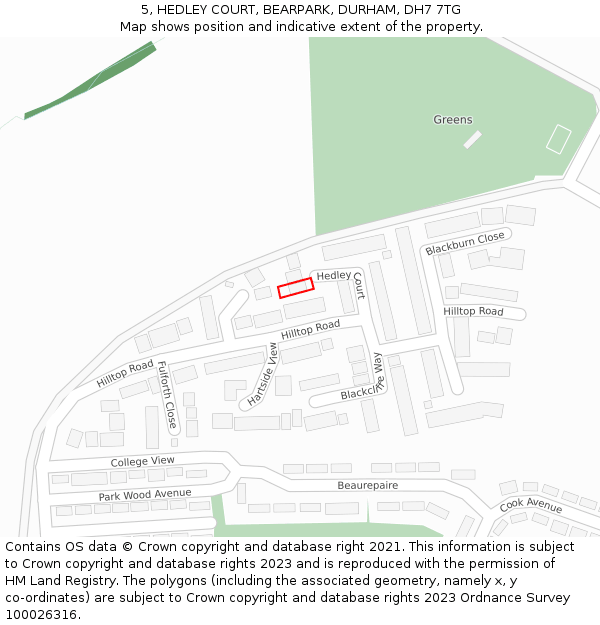5, HEDLEY COURT, BEARPARK, DURHAM, DH7 7TG: Location map and indicative extent of plot
