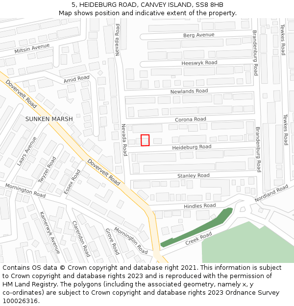 5, HEIDEBURG ROAD, CANVEY ISLAND, SS8 8HB: Location map and indicative extent of plot