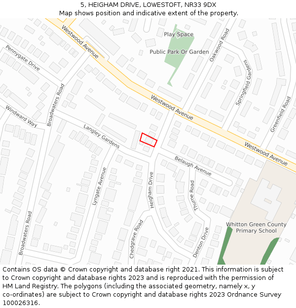 5, HEIGHAM DRIVE, LOWESTOFT, NR33 9DX: Location map and indicative extent of plot