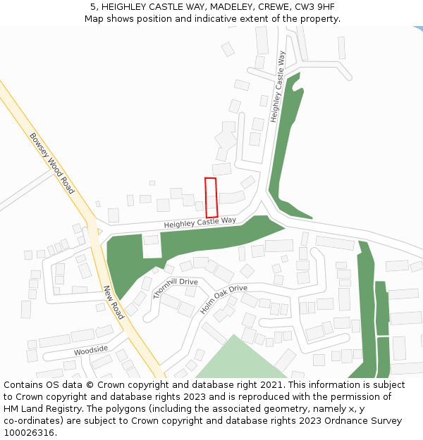 5, HEIGHLEY CASTLE WAY, MADELEY, CREWE, CW3 9HF: Location map and indicative extent of plot