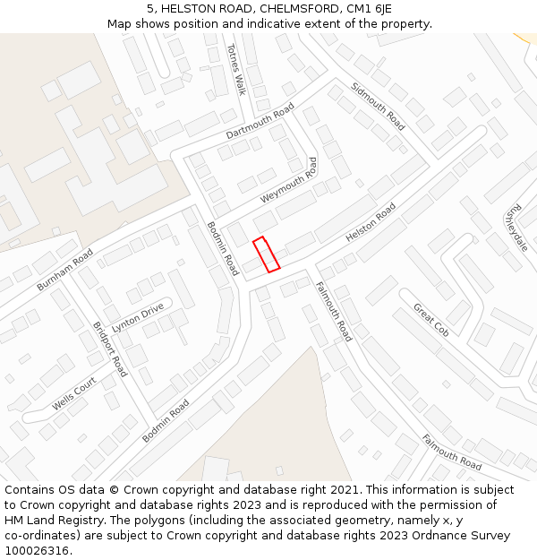 5, HELSTON ROAD, CHELMSFORD, CM1 6JE: Location map and indicative extent of plot