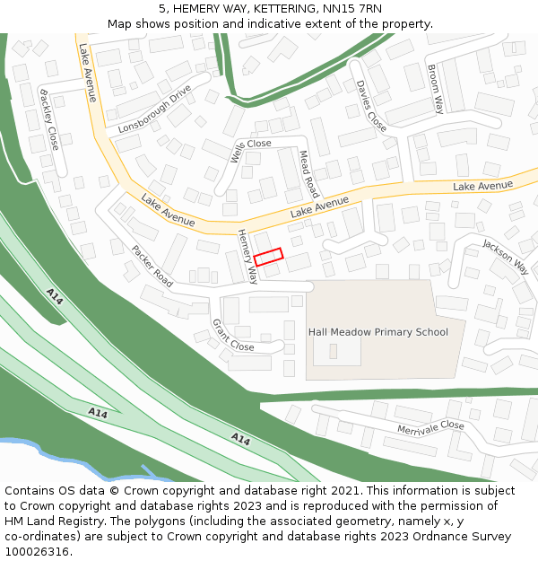 5, HEMERY WAY, KETTERING, NN15 7RN: Location map and indicative extent of plot