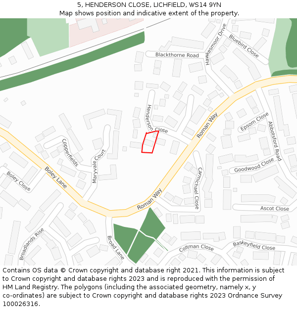 5, HENDERSON CLOSE, LICHFIELD, WS14 9YN: Location map and indicative extent of plot