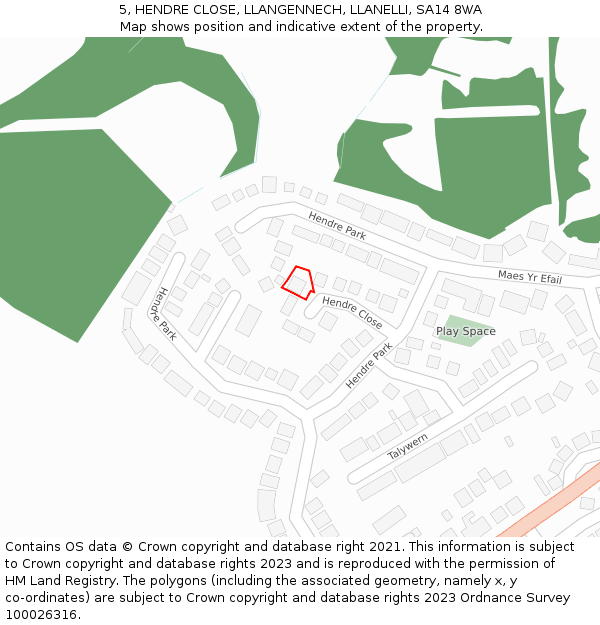 5, HENDRE CLOSE, LLANGENNECH, LLANELLI, SA14 8WA: Location map and indicative extent of plot