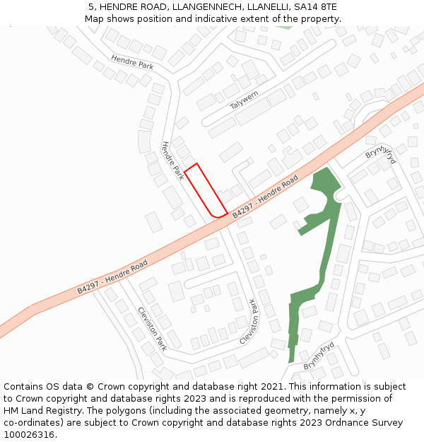 5, HENDRE ROAD, LLANGENNECH, LLANELLI, SA14 8TE: Location map and indicative extent of plot