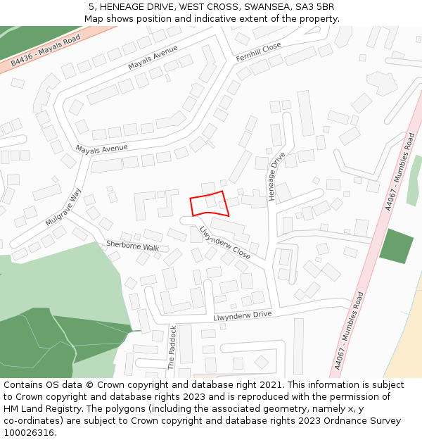 5, HENEAGE DRIVE, WEST CROSS, SWANSEA, SA3 5BR: Location map and indicative extent of plot