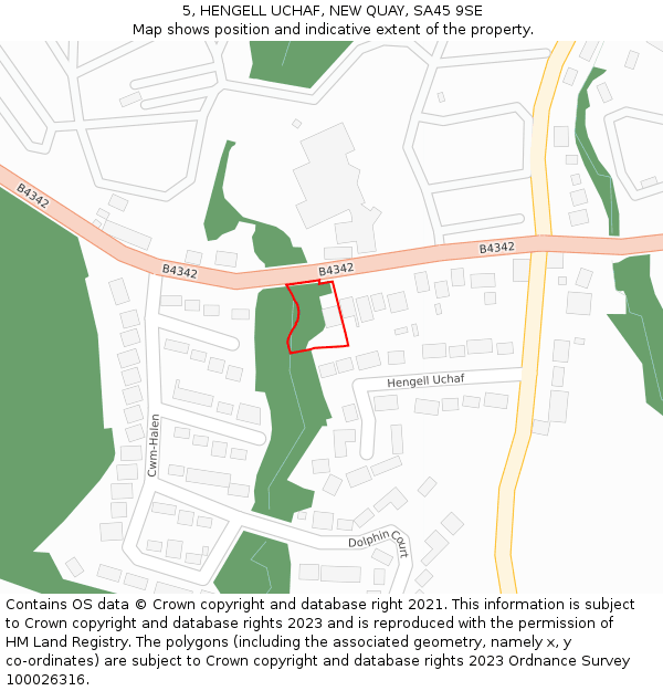 5, HENGELL UCHAF, NEW QUAY, SA45 9SE: Location map and indicative extent of plot