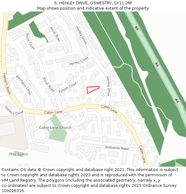 5, HENLEY DRIVE, OSWESTRY, SY11 2RF: Location map and indicative extent of plot