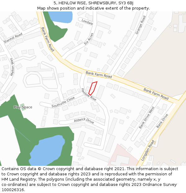 5, HENLOW RISE, SHREWSBURY, SY3 6BJ: Location map and indicative extent of plot