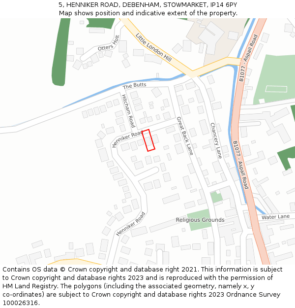 5, HENNIKER ROAD, DEBENHAM, STOWMARKET, IP14 6PY: Location map and indicative extent of plot