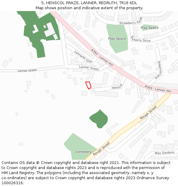 5, HENSCOL PRAZE, LANNER, REDRUTH, TR16 6DL: Location map and indicative extent of plot