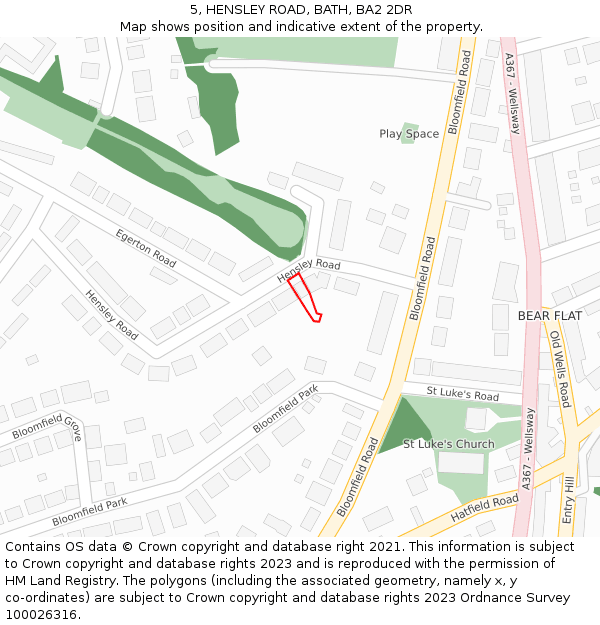 5, HENSLEY ROAD, BATH, BA2 2DR: Location map and indicative extent of plot