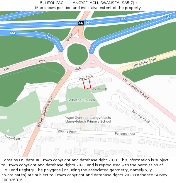 5, HEOL FACH, LLANGYFELACH, SWANSEA, SA5 7JH: Location map and indicative extent of plot