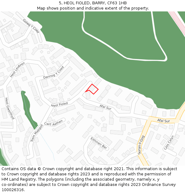 5, HEOL FIOLED, BARRY, CF63 1HB: Location map and indicative extent of plot