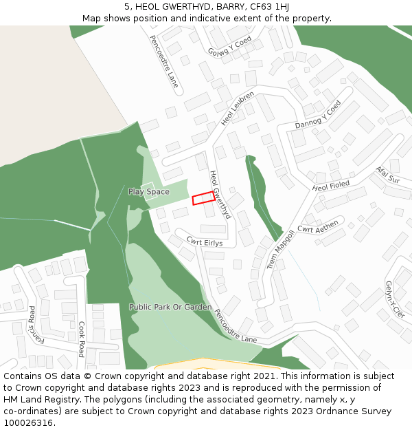 5, HEOL GWERTHYD, BARRY, CF63 1HJ: Location map and indicative extent of plot