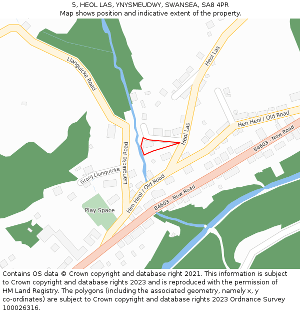 5, HEOL LAS, YNYSMEUDWY, SWANSEA, SA8 4PR: Location map and indicative extent of plot