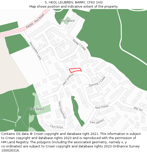 5, HEOL LEUBREN, BARRY, CF63 1HG: Location map and indicative extent of plot