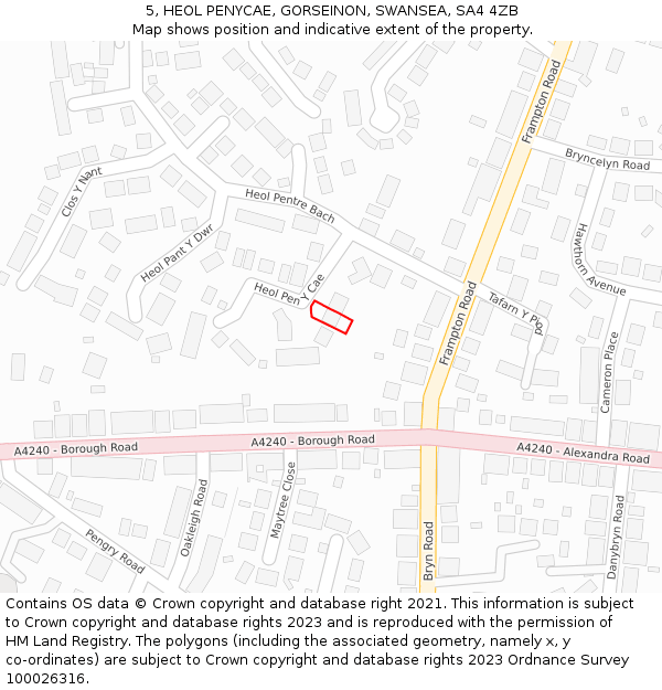 5, HEOL PENYCAE, GORSEINON, SWANSEA, SA4 4ZB: Location map and indicative extent of plot