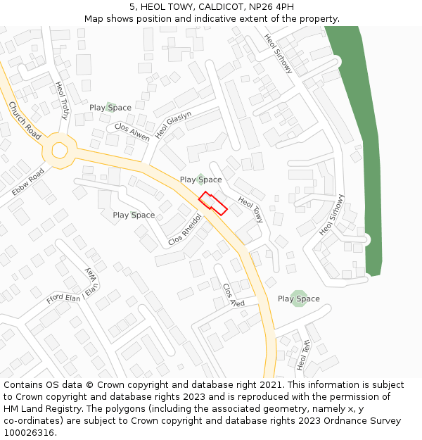 5, HEOL TOWY, CALDICOT, NP26 4PH: Location map and indicative extent of plot