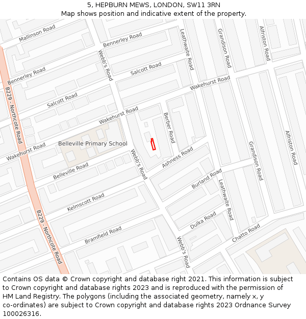 5, HEPBURN MEWS, LONDON, SW11 3RN: Location map and indicative extent of plot