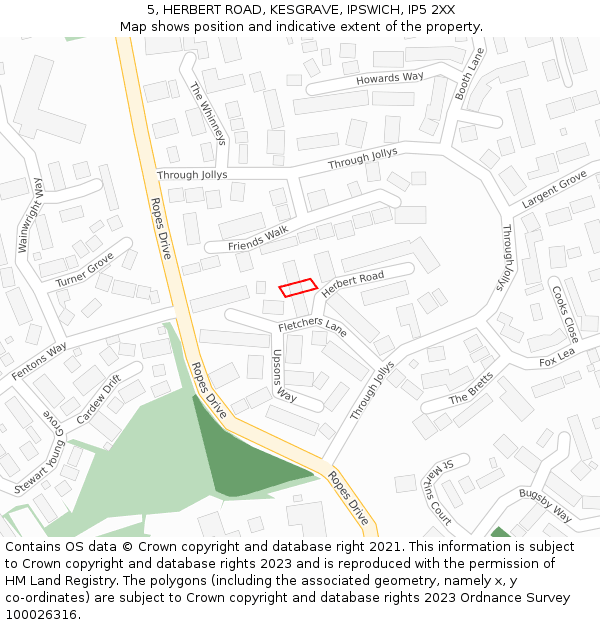 5, HERBERT ROAD, KESGRAVE, IPSWICH, IP5 2XX: Location map and indicative extent of plot