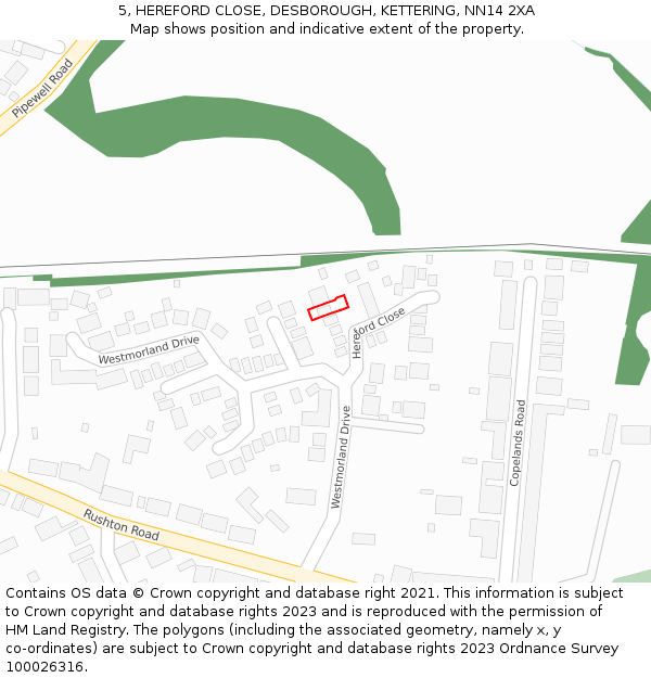 5, HEREFORD CLOSE, DESBOROUGH, KETTERING, NN14 2XA: Location map and indicative extent of plot