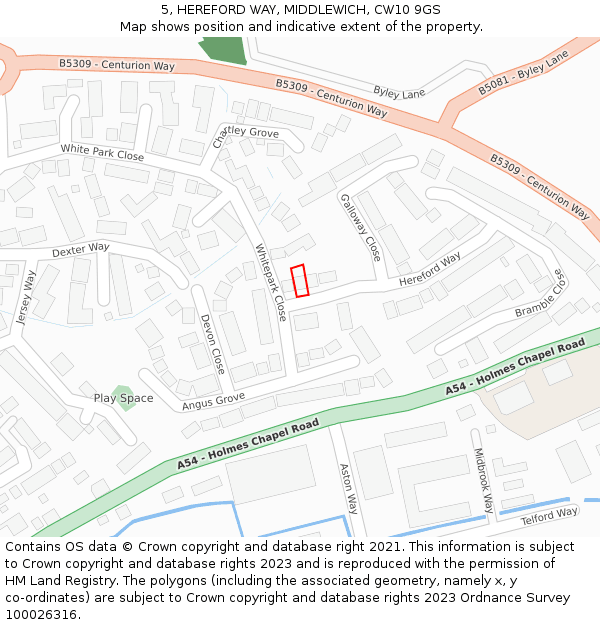 5, HEREFORD WAY, MIDDLEWICH, CW10 9GS: Location map and indicative extent of plot