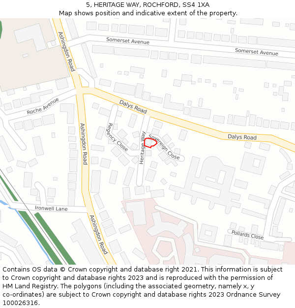 5, HERITAGE WAY, ROCHFORD, SS4 1XA: Location map and indicative extent of plot