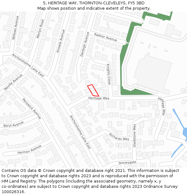 5, HERITAGE WAY, THORNTON-CLEVELEYS, FY5 3BD: Location map and indicative extent of plot