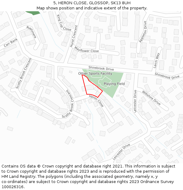 5, HERON CLOSE, GLOSSOP, SK13 8UH: Location map and indicative extent of plot