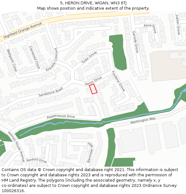 5, HERON DRIVE, WIGAN, WN3 6TJ: Location map and indicative extent of plot
