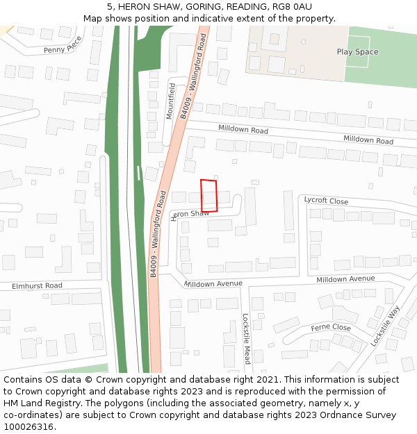 5, HERON SHAW, GORING, READING, RG8 0AU: Location map and indicative extent of plot