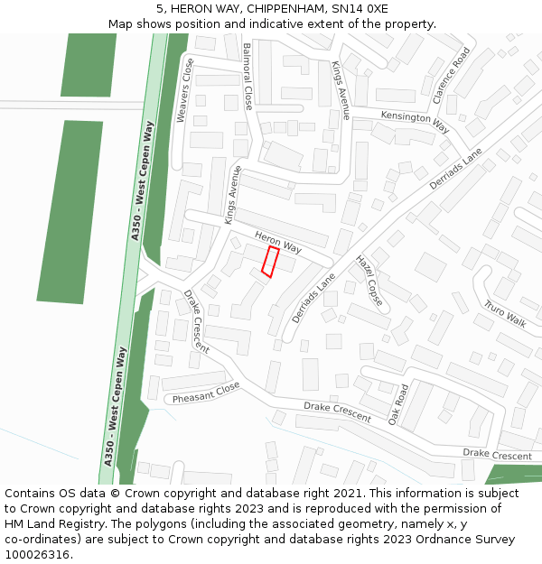 5, HERON WAY, CHIPPENHAM, SN14 0XE: Location map and indicative extent of plot