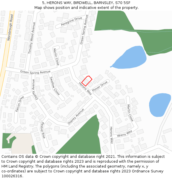 5, HERONS WAY, BIRDWELL, BARNSLEY, S70 5SF: Location map and indicative extent of plot