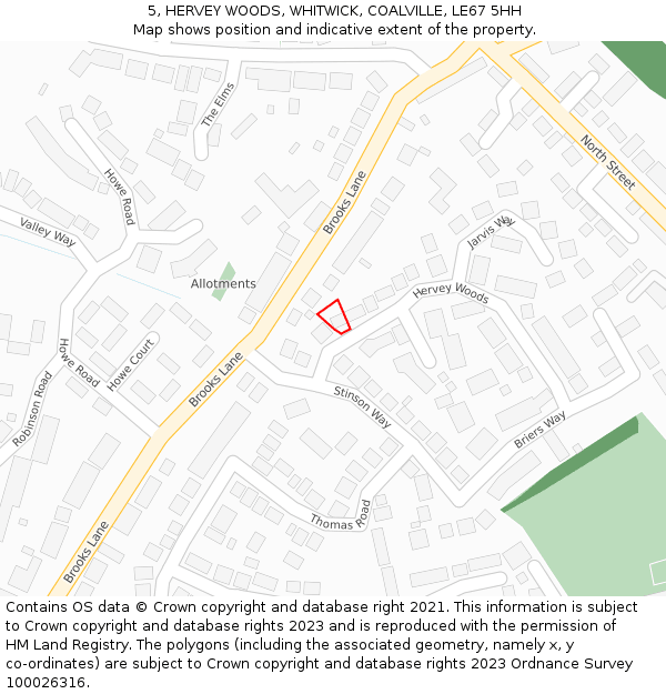 5, HERVEY WOODS, WHITWICK, COALVILLE, LE67 5HH: Location map and indicative extent of plot