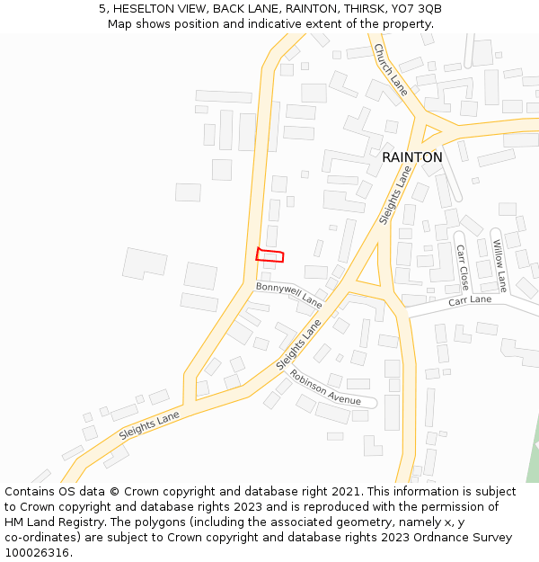 5, HESELTON VIEW, BACK LANE, RAINTON, THIRSK, YO7 3QB: Location map and indicative extent of plot