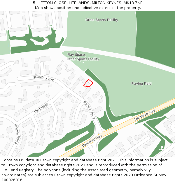 5, HETTON CLOSE, HEELANDS, MILTON KEYNES, MK13 7NP: Location map and indicative extent of plot