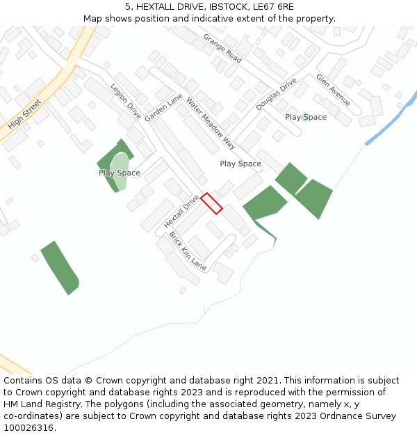5, HEXTALL DRIVE, IBSTOCK, LE67 6RE: Location map and indicative extent of plot