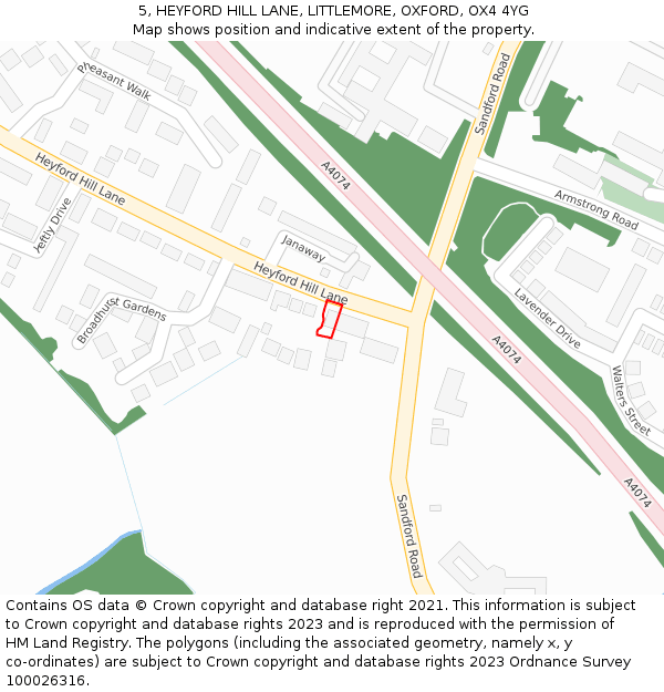 5, HEYFORD HILL LANE, LITTLEMORE, OXFORD, OX4 4YG: Location map and indicative extent of plot