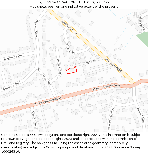 5, HEYS YARD, WATTON, THETFORD, IP25 6XY: Location map and indicative extent of plot