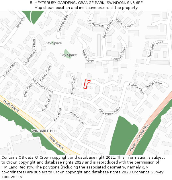 5, HEYTSBURY GARDENS, GRANGE PARK, SWINDON, SN5 6EE: Location map and indicative extent of plot