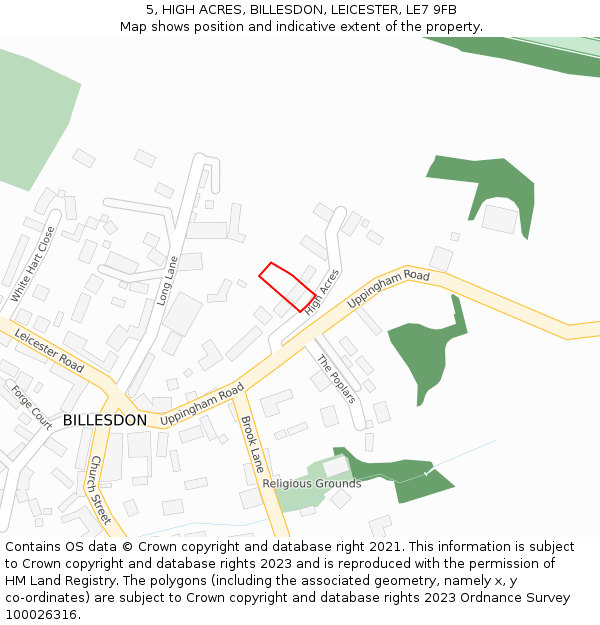 5, HIGH ACRES, BILLESDON, LEICESTER, LE7 9FB: Location map and indicative extent of plot