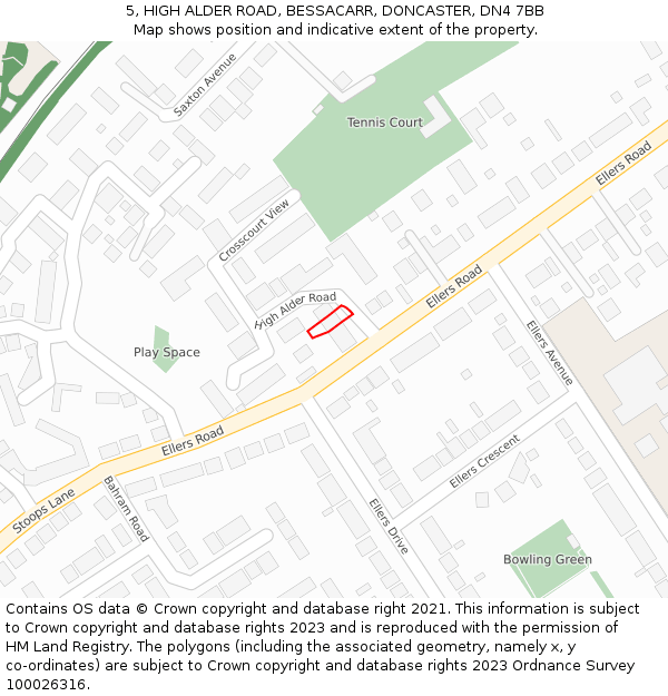 5, HIGH ALDER ROAD, BESSACARR, DONCASTER, DN4 7BB: Location map and indicative extent of plot