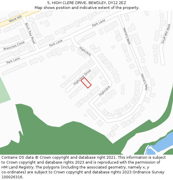 5, HIGH CLERE DRIVE, BEWDLEY, DY12 2EZ: Location map and indicative extent of plot