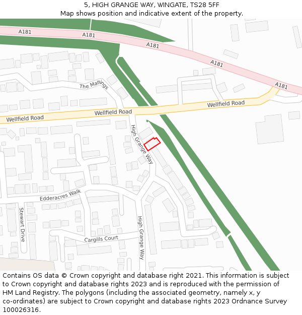 5, HIGH GRANGE WAY, WINGATE, TS28 5FF: Location map and indicative extent of plot