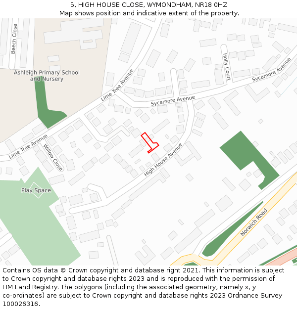 5, HIGH HOUSE CLOSE, WYMONDHAM, NR18 0HZ: Location map and indicative extent of plot